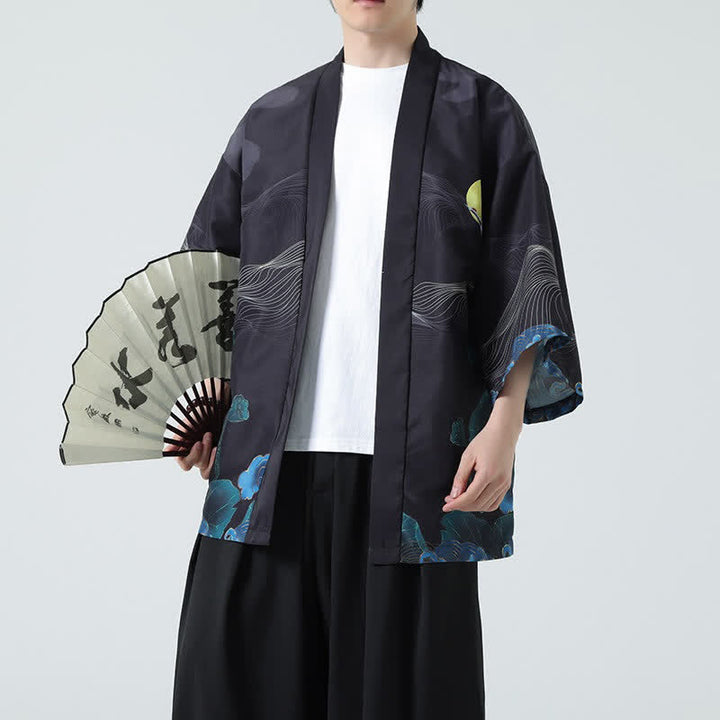 Buddha Stones Kimono da uomo estivo casual con stampa vintage di gru - Montagna - US/UK/AU48, EU58 (5XL) - image 24