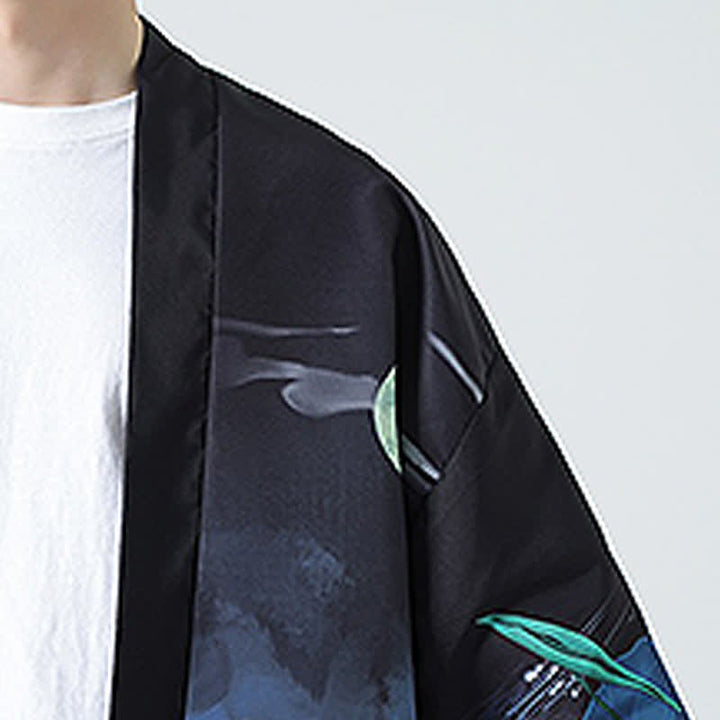 Buddha Stones Kimono da uomo estivo casual con stampa vintage di gru - image 31