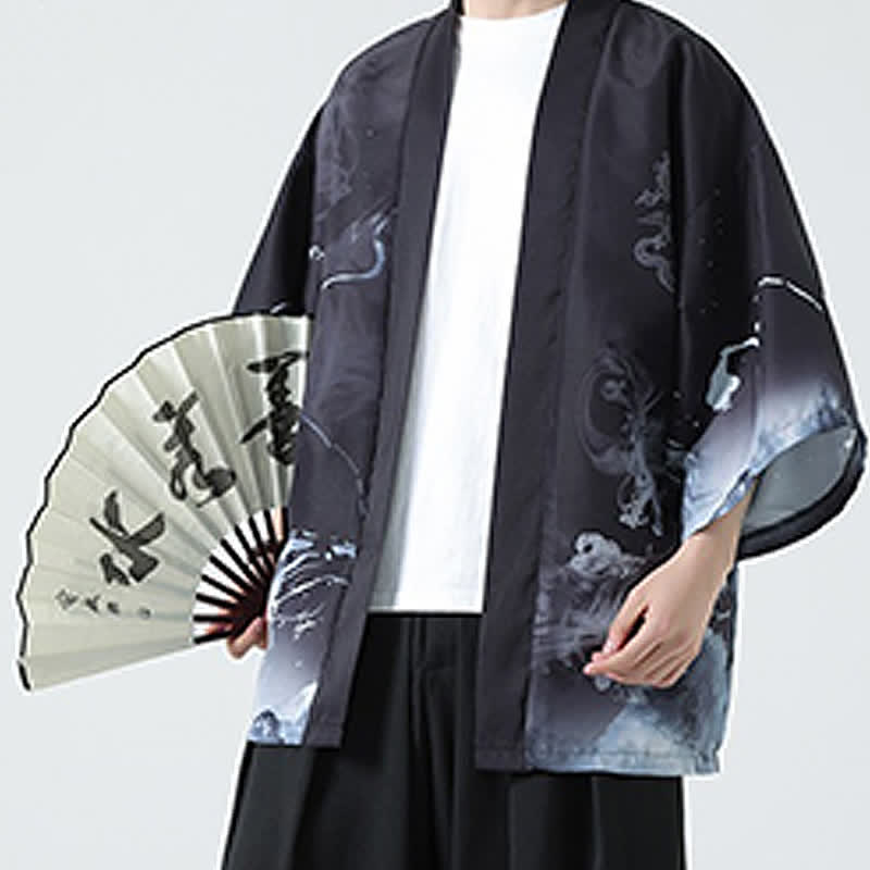 Buddha Stones Kimono da uomo estivo casual con stampa vintage di gru - Drago - US/UK/AU48, EU58 (5XL) - image 11