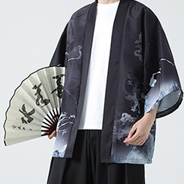 Buddha Stones Kimono da uomo estivo casual con stampa vintage di gru - Drago - US/UK/AU48, EU58 (5XL) - image 11