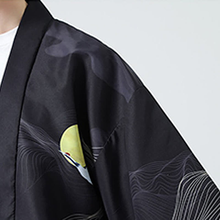 Buddha Stones Kimono da uomo estivo casual con stampa vintage di gru - image 30