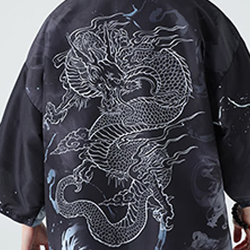 Buddha Stones Kimono da uomo estivo casual con stampa vintage di gru - image 21