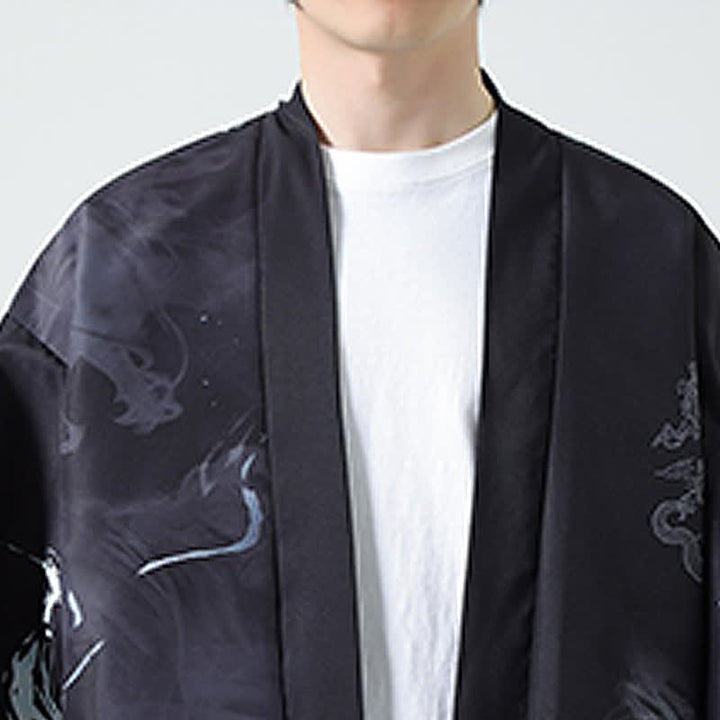 Buddha Stones Kimono da uomo estivo casual con stampa vintage di gru - image 19