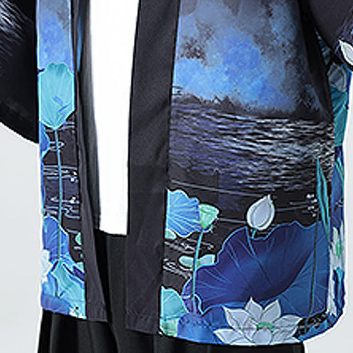 Buddha Stones Kimono da uomo estivo casual con stampa vintage di gru - image 46
