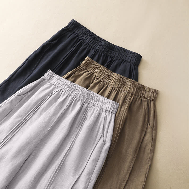 Buddha Stones Pantaloni estivi casual minimalisti a tinta unita, modello cropped con cucitura verticale, pantaloni harem da donna con tasche - image 23