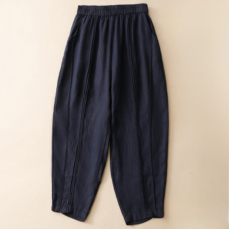 Buddha Stones Pantaloni estivi casual minimalisti a tinta unita, modello cropped con cucitura verticale, pantaloni harem da donna con tasche - image 11