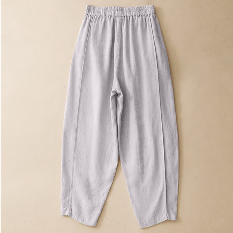 Buddha Stones Pantaloni estivi casual minimalisti a tinta unita, modello cropped con cucitura verticale, pantaloni harem da donna con tasche - image 1