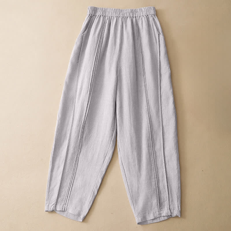 Buddha Stones Pantaloni estivi casual minimalisti a tinta unita, modello cropped con cucitura verticale, pantaloni harem da donna con tasche - image 2