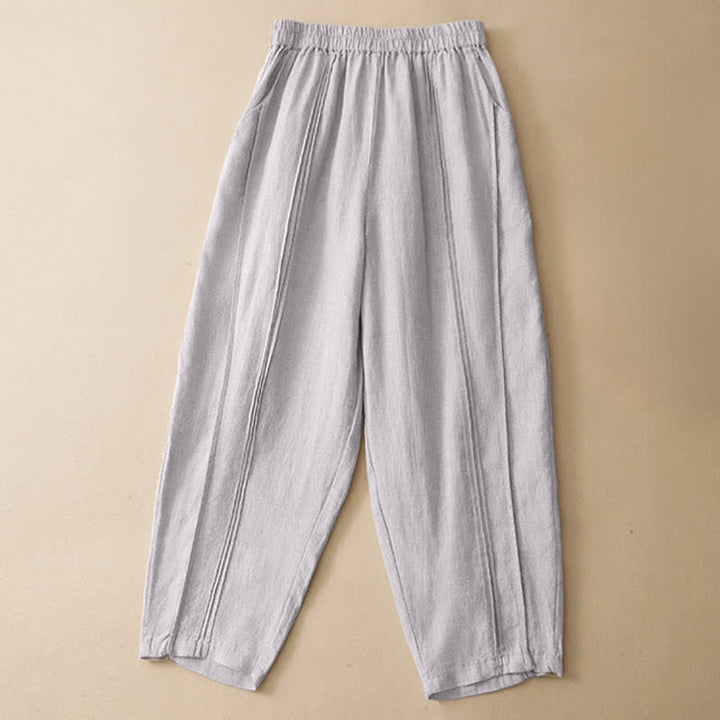 Buddha Stones Pantaloni estivi casual minimalisti a tinta unita, modello cropped con cucitura verticale, pantaloni harem da donna con tasche - image 2