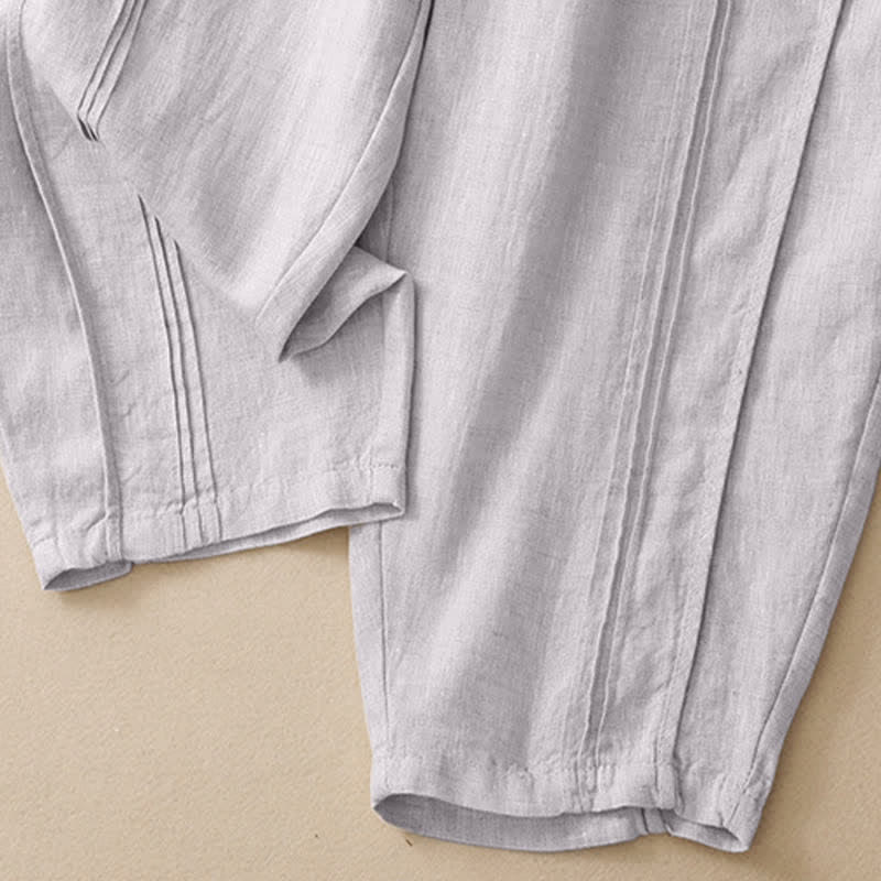 Buddha Stones Pantaloni estivi casual minimalisti a tinta unita, modello cropped con cucitura verticale, pantaloni harem da donna con tasche - image 6
