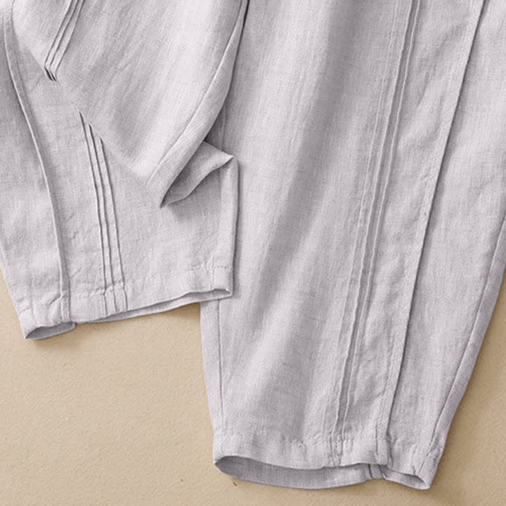 Buddha Stones Pantaloni estivi casual minimalisti a tinta unita, modello cropped con cucitura verticale, pantaloni harem da donna con tasche - image 6
