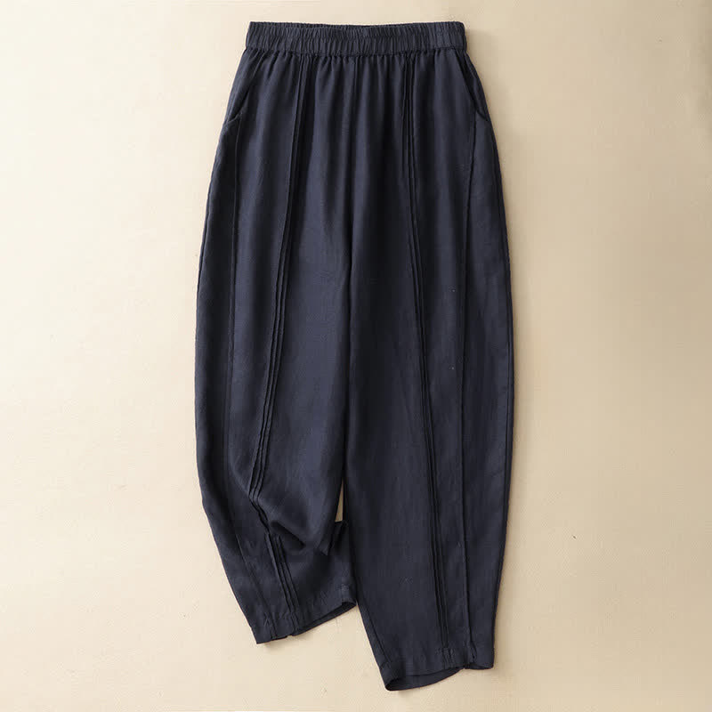 Buddha Stones Pantaloni estivi casual minimalisti a tinta unita, modello cropped con cucitura verticale, pantaloni harem da donna con tasche - Marina - US8-10, UK/AU12-14, EU40-42 (2XL) - image 10