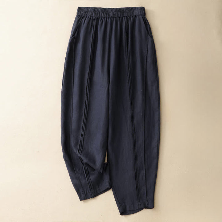 Buddha Stones Pantaloni estivi casual minimalisti a tinta unita, modello cropped con cucitura verticale, pantaloni harem da donna con tasche - Marina - US8-10, UK/AU12-14, EU40-42 (2XL) - image 10