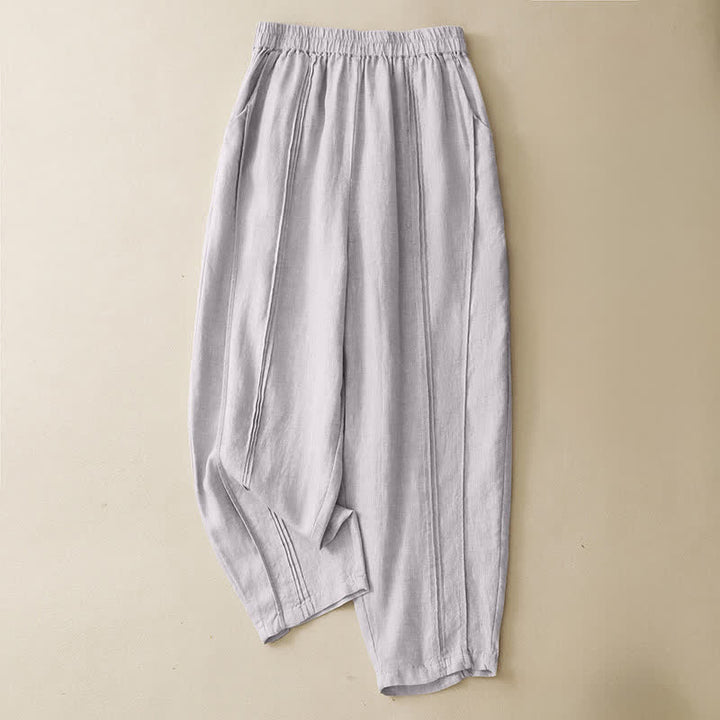 Buddha Stones Pantaloni estivi casual minimalisti a tinta unita, modello cropped con cucitura verticale, pantaloni harem da donna con tasche - Biancheria - US8-10, UK/AU12-14, EU40-42 (2XL) - image 0