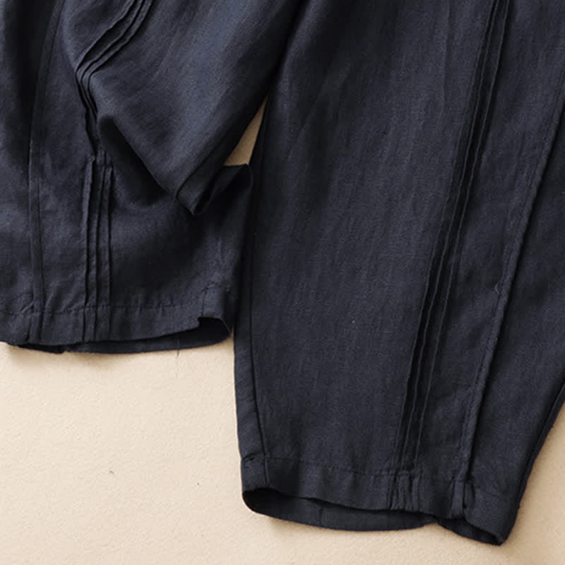 Buddha Stones Pantaloni estivi casual minimalisti a tinta unita, modello cropped con cucitura verticale, pantaloni harem da donna con tasche - image 15