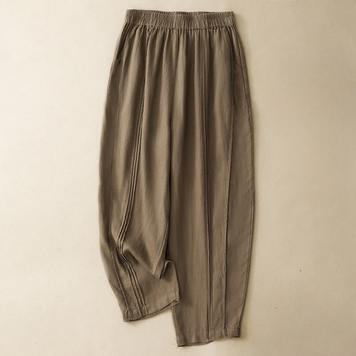 Buddha Stones Pantaloni estivi casual minimalisti a tinta unita, modello cropped con cucitura verticale, pantaloni harem da donna con tasche - image 17