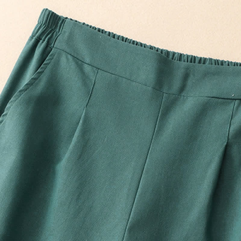 Buddha Stones Pantaloni corti estivi minimalisti ed eleganti da donna, a gamba dritta e con tasche. - image 2