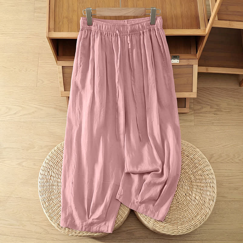 Buddha Stones Pantaloni capri estivi casual boho con coulisse, tinta unita, da donna, gamba larga con tasche - Rosa chiaro - US8-10, UK/AU12-14, EU40-42 (2XL) - image 19