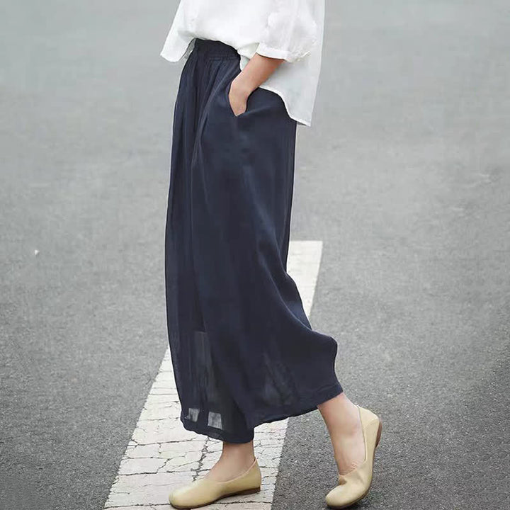 Buddha Stones Pantaloni capri estivi casual boho con coulisse, tinta unita, da donna, gamba larga con tasche - image 17