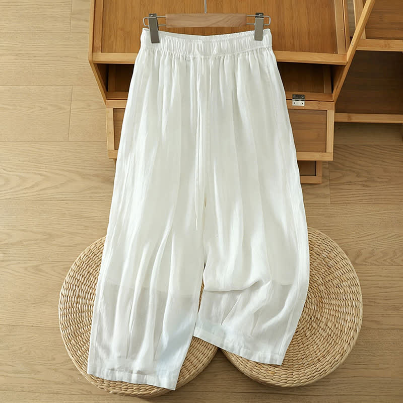 Buddha Stones Pantaloni capri estivi casual boho con coulisse, tinta unita, da donna, gamba larga con tasche - Bianco - US8-10, UK/AU12-14, EU40-42 (2XL) - image 40