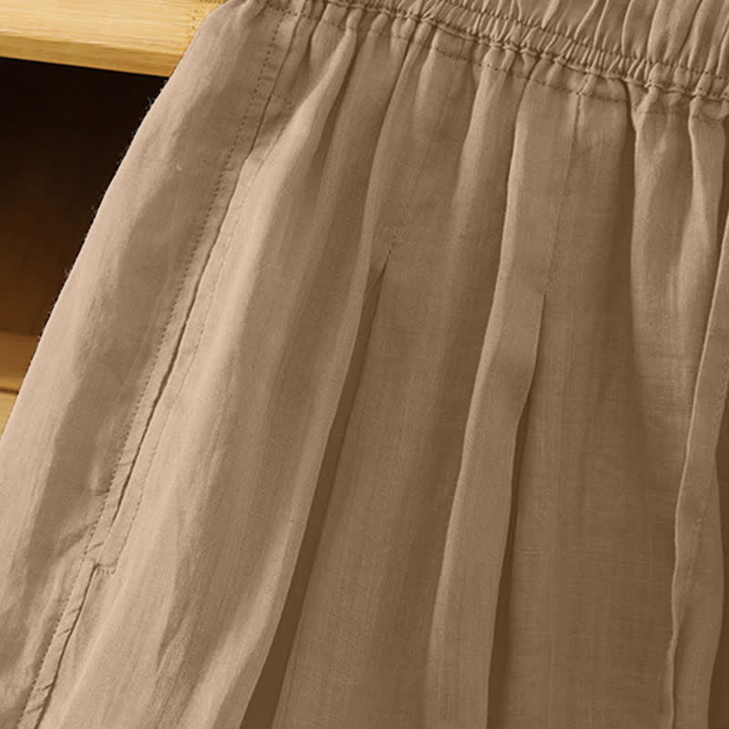 Buddha Stones Pantaloni capri estivi casual boho con coulisse, tinta unita, da donna, gamba larga con tasche - image 1