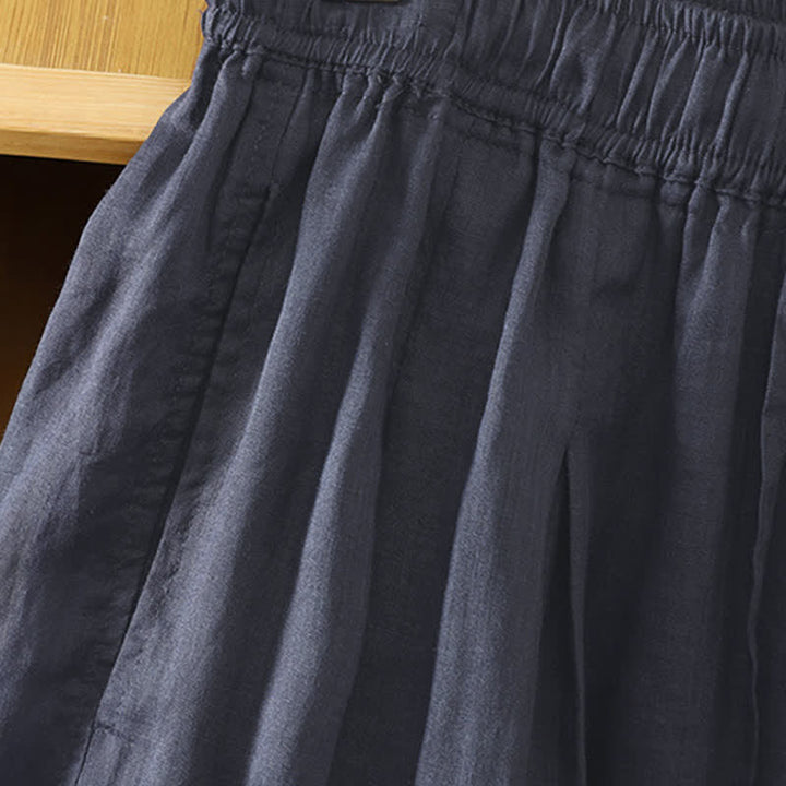 Buddha Stones Pantaloni capri estivi casual boho con coulisse, tinta unita, da donna, gamba larga con tasche - image 11
