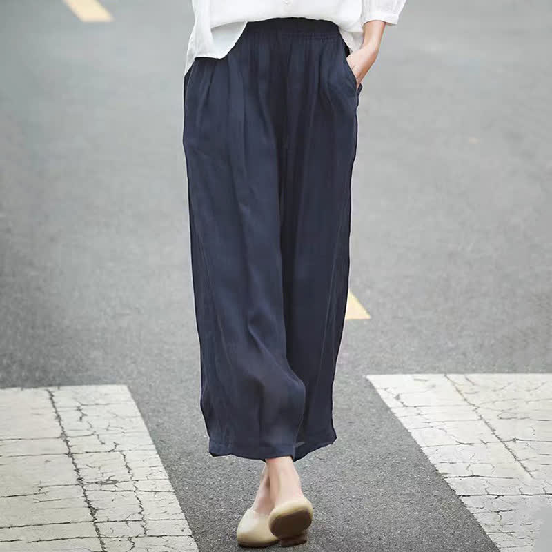 Buddha Stones Pantaloni capri estivi casual boho con coulisse, tinta unita, da donna, gamba larga con tasche - image 16