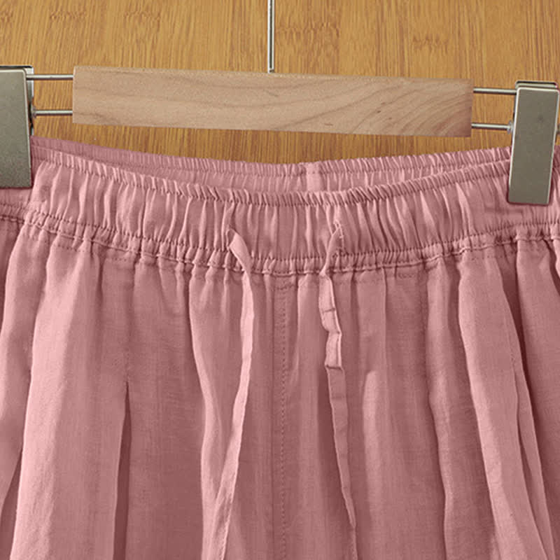 Buddha Stones Pantaloni capri estivi casual boho con coulisse, tinta unita, da donna, gamba larga con tasche - image 21