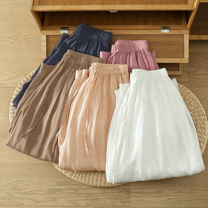 Buddha Stones Pantaloni capri estivi casual boho con coulisse, tinta unita, da donna, gamba larga con tasche - image 55