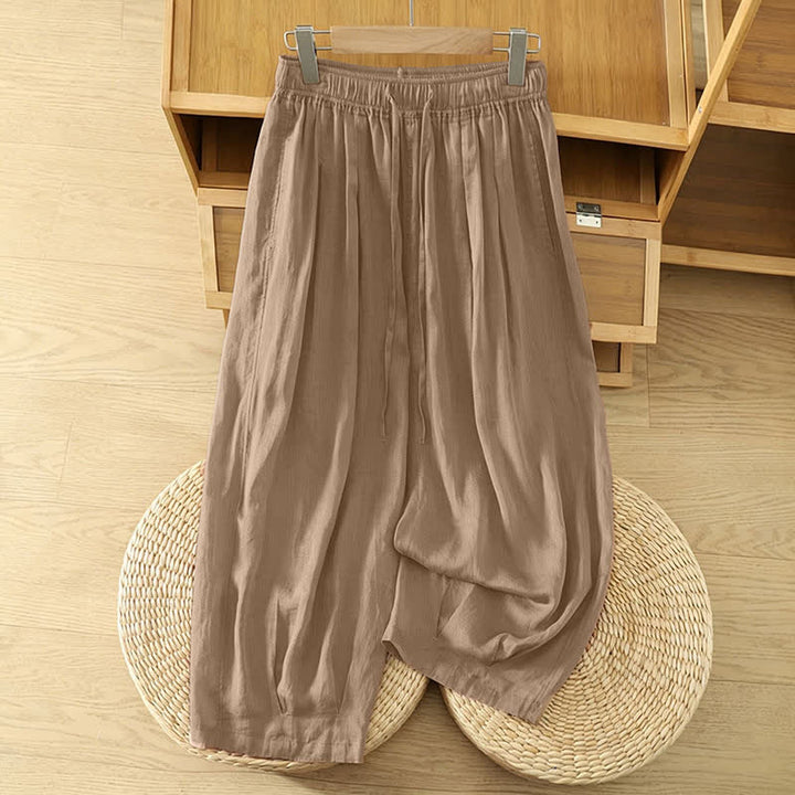 Buddha Stones Pantaloni capri estivi casual boho con coulisse, tinta unita, da donna, gamba larga con tasche - Tan - US8-10, UK/AU12-14, EU40-42 (2XL) - image 0