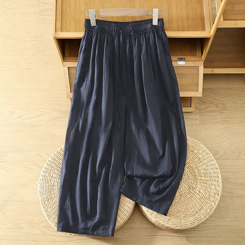 Buddha Stones Pantaloni capri estivi casual boho con coulisse, tinta unita, da donna, gamba larga con tasche - Marina - US8-10, UK/AU12-14, EU40-42 (2XL) - image 10