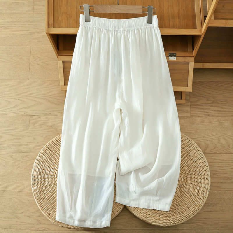 Buddha Stones Pantaloni capri estivi casual boho con coulisse, tinta unita, da donna, gamba larga con tasche - image 41