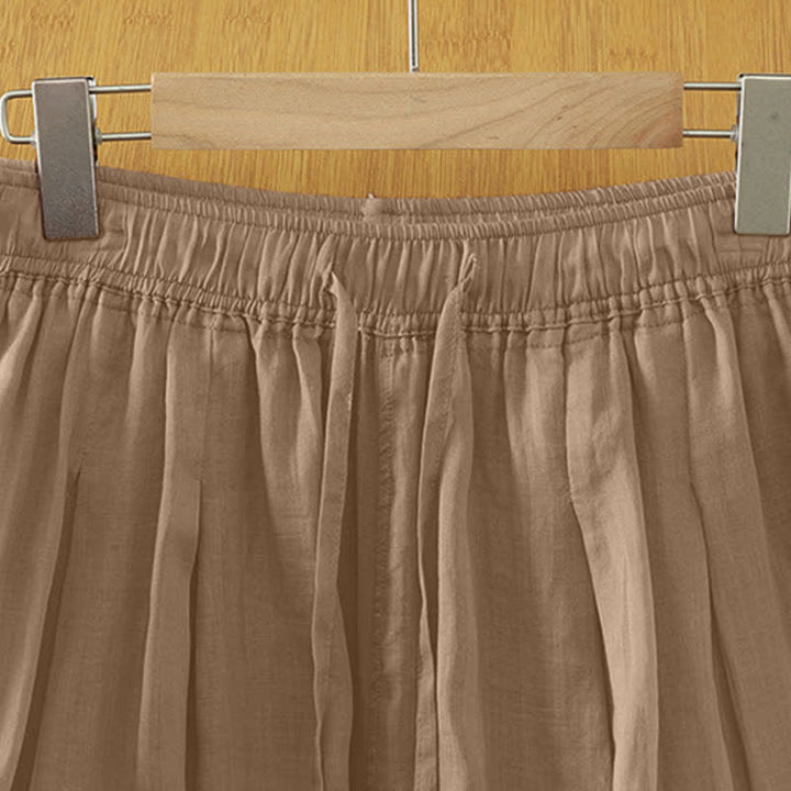 Buddha Stones Pantaloni capri estivi casual boho con coulisse, tinta unita, da donna, gamba larga con tasche - image 2