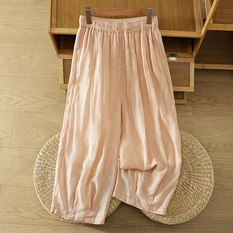 Buddha Stones Pantaloni capri estivi casual boho con coulisse, tinta unita, da donna, gamba larga con tasche - PeachPuff - US8-10, UK/AU12-14, EU40-42 (2XL) - image 34