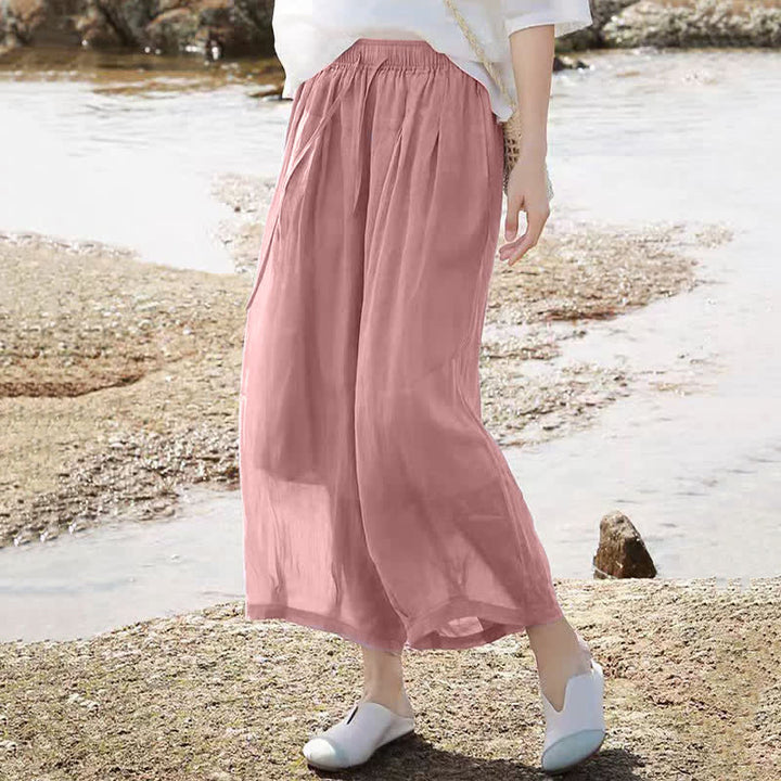 Buddha Stones Pantaloni capri estivi casual boho con coulisse, tinta unita, da donna, gamba larga con tasche - image 33