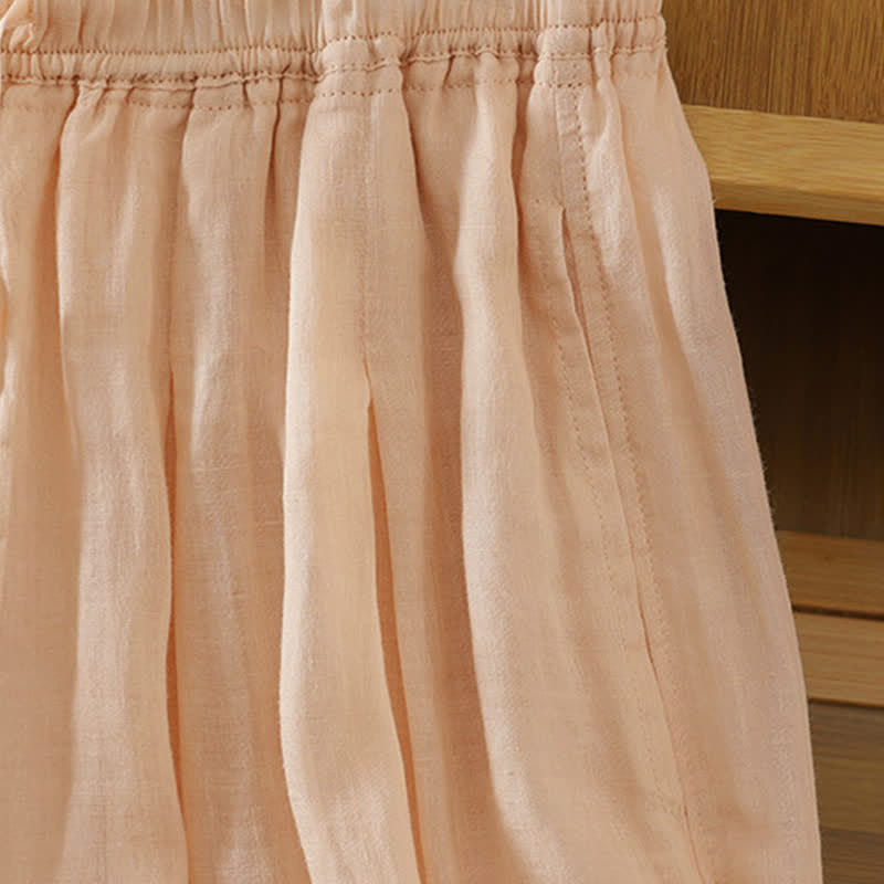Buddha Stones Pantaloni capri estivi casual boho con coulisse, tinta unita, da donna, gamba larga con tasche - image 36
