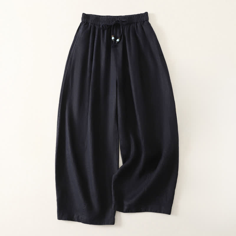Buddha Stones Pantaloni estivi casual minimalisti con coulisse, tinta unita, a gamba larga e tasche, da donna. - Blu notte - US8-10, UK/AU12-14, EU40-42 (2XL) - image 4