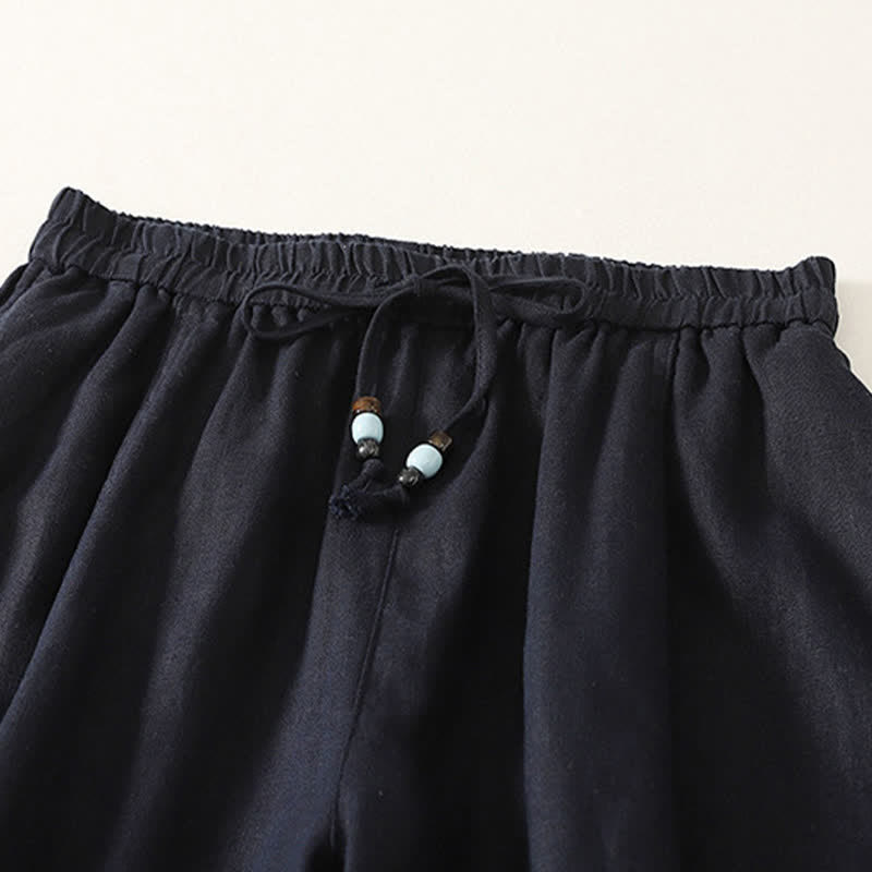 Buddha Stones Pantaloni estivi casual minimalisti con coulisse, tinta unita, a gamba larga e tasche, da donna. - image 5