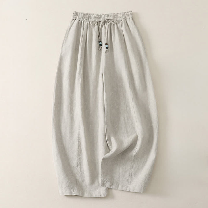 Buddha Stones Pantaloni estivi casual minimalisti con coulisse, tinta unita, a gamba larga e tasche, da donna. - Biancheria - US8-10, UK/AU12-14, EU40-42 (2XL) - image 12