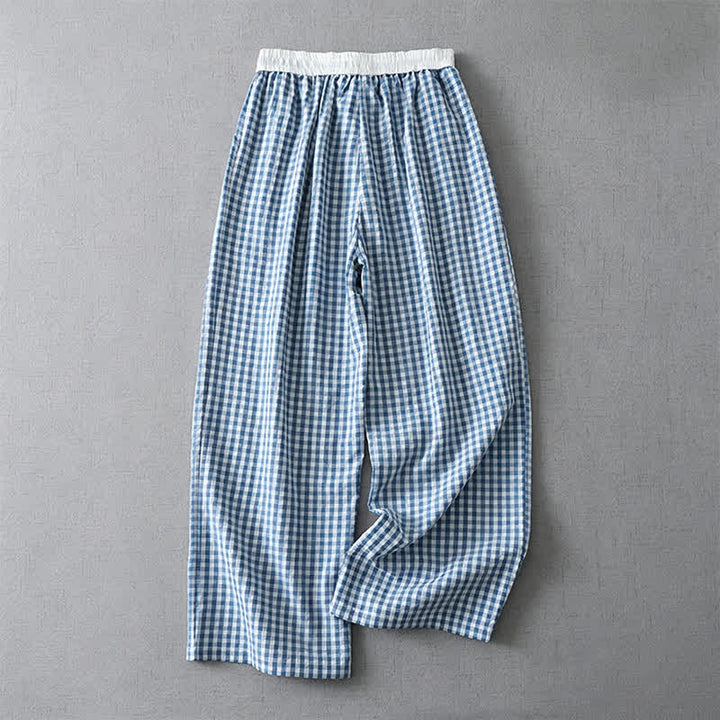 Buddha Stones Pantaloni estivi casual a quadri con coulisse, pantaloni da donna a gamba dritta con tasca - image 1
