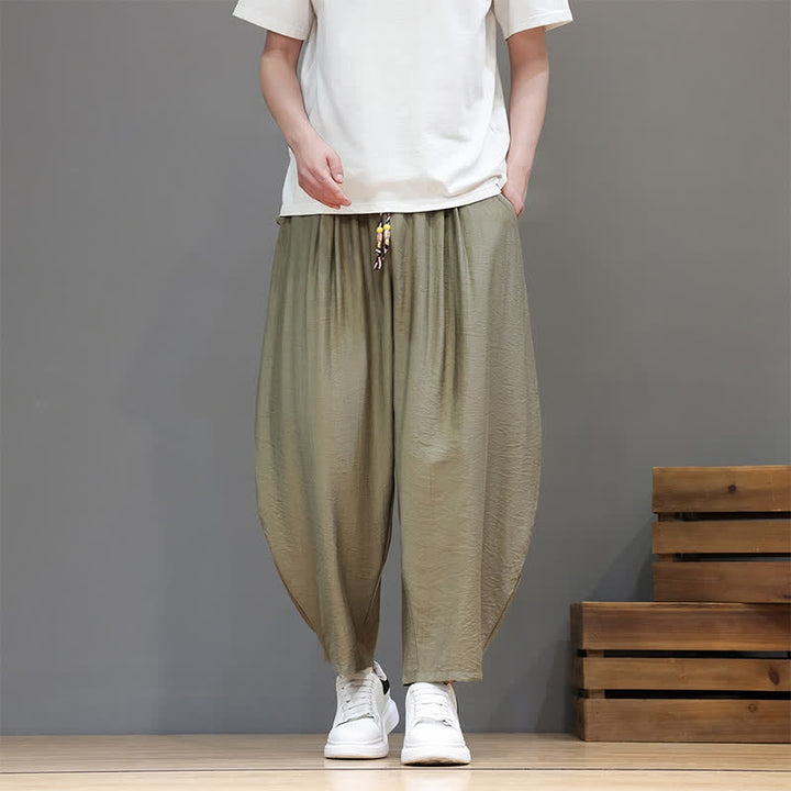 Buddha Stones Pantaloni corti estivi casual minimalisti con coulisse, modello harem da uomo con tasca - image 29