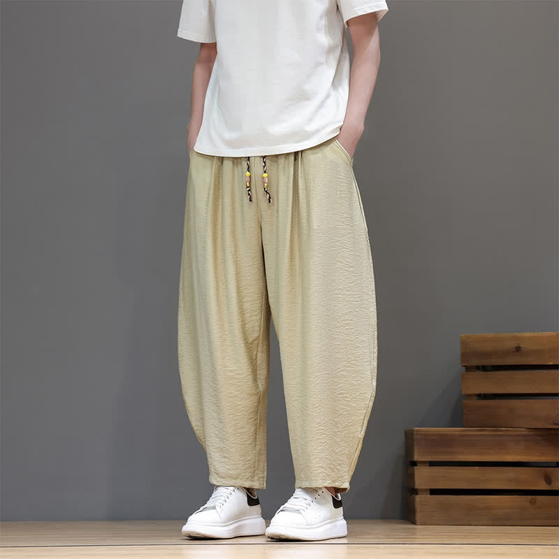 Buddha Stones Pantaloni corti estivi casual minimalisti con coulisse, modello harem da uomo con tasca - Cachi - US/UK/AU46, EU56 (5XL) - image 30