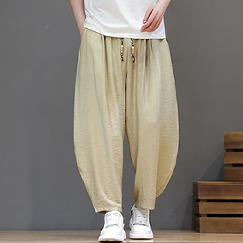Buddha Stones Pantaloni corti estivi casual minimalisti con coulisse, modello harem da uomo con tasca - image 32