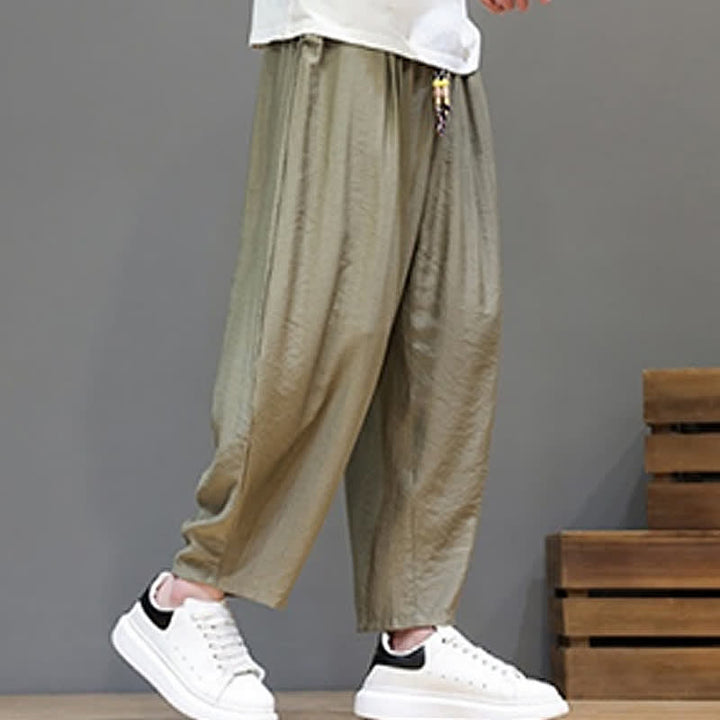 Buddha Stones Pantaloni corti estivi casual minimalisti con coulisse, modello harem da uomo con tasca - image 25
