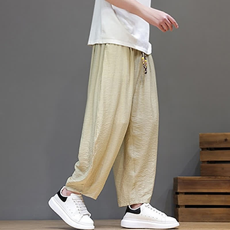 Buddha Stones Pantaloni corti estivi casual minimalisti con coulisse, modello harem da uomo con tasca - image 33