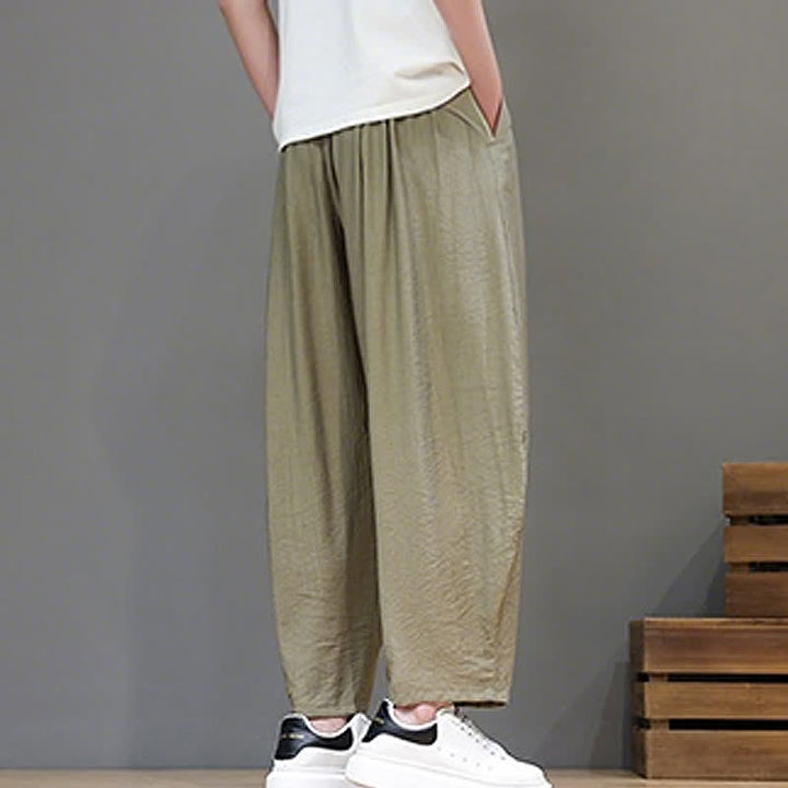 Buddha Stones Pantaloni corti estivi casual minimalisti con coulisse, modello harem da uomo con tasca - image 26