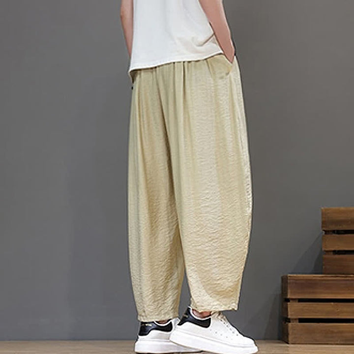 Buddha Stones Pantaloni corti estivi casual minimalisti con coulisse, modello harem da uomo con tasca - image 35