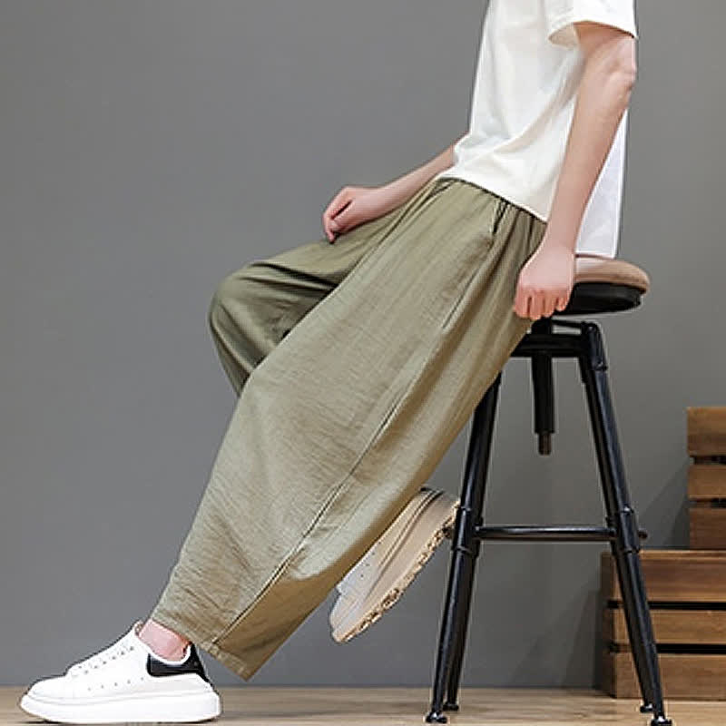 Buddha Stones Pantaloni corti estivi casual minimalisti con coulisse, modello harem da uomo con tasca - image 24