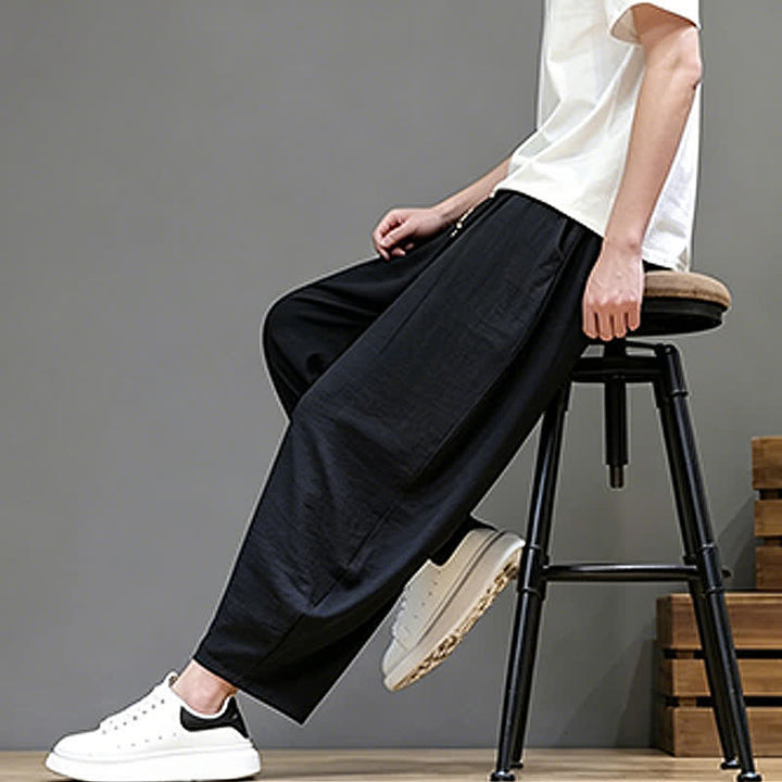 Buddha Stones Pantaloni corti estivi casual minimalisti con coulisse, modello harem da uomo con tasca - image 16