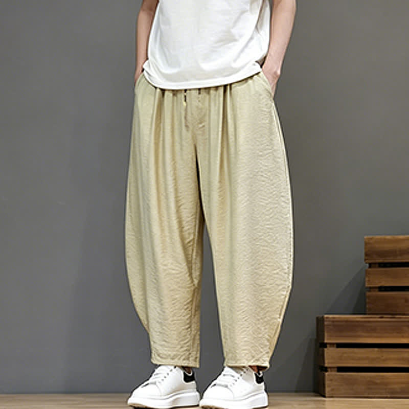 Buddha Stones Pantaloni corti estivi casual minimalisti con coulisse, modello harem da uomo con tasca - image 38